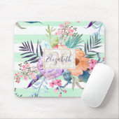 Wasserfarbe Boho Blüte, Blätter, Streifen Handfarb Mousepad (Mit Mouse)