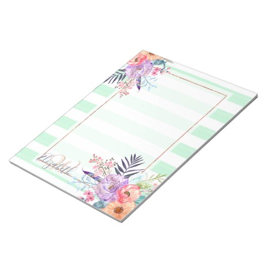 Wasserfarbe Boho Blüte, Blätter, Streifen Handfarb Notizblock (angewinkelt)