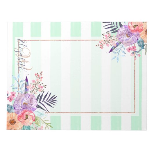 Wasserfarbe Boho Blüte, Blätter, Streifen Handfarb Notizblock (Vorderseite)