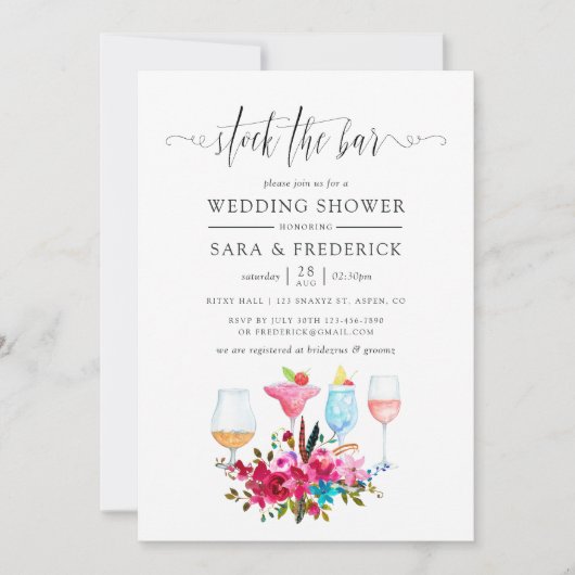 Wasserfarbe Boho Chic Blumengesteck Bar Einladung (Vorderseite)