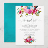 Wasserfarbe Boho Chic Blumensippe sehen Einladung (Vorne/Hinten)