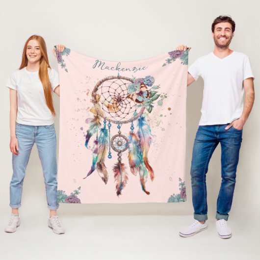 Wasserfarbe Boho Dreamcatcher Personalisiert Name Fleecedecke (Beispiel)