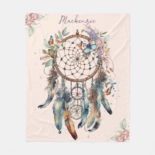 Wasserfarbe Boho Dreamcatcher Personalisiert Name Fleecedecke (Vorderseite)