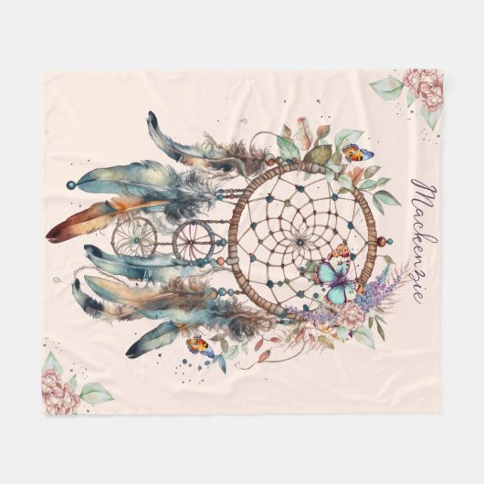 Wasserfarbe Boho Dreamcatcher Personalisiert Name Fleecedecke (Vorderseite (Horizontal))