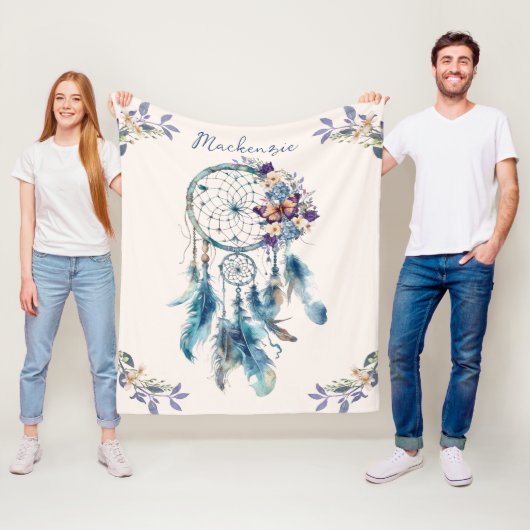Wasserfarbe Boho Dreamcatcher Personalisiert Name Fleecedecke (Beispiel)