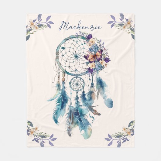 Wasserfarbe Boho Dreamcatcher Personalisiert Name Fleecedecke (Vorderseite)