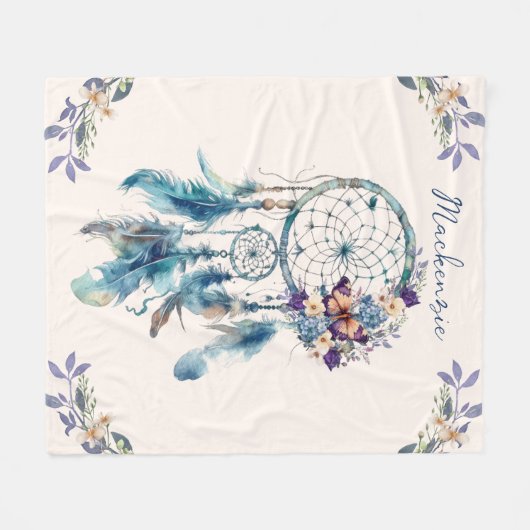 Wasserfarbe Boho Dreamcatcher Personalisiert Name Fleecedecke (Vorderseite (Horizontal))