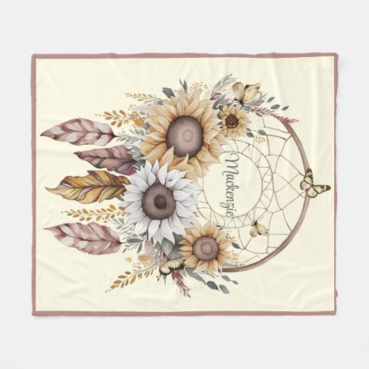 Wasserfarbe Boho Dreamcatcher Personalisiert Name Fleecedecke (Vorderseite (Horizontal))