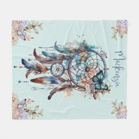 Wasserfarbe Boho Dreamcatcher Personalisiert Name Fleecedecke (Vorderseite (Horizontal))