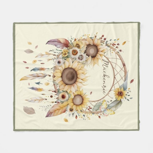 Wasserfarbe Boho Dreamcatcher Personalisiert Name Fleecedecke (Vorderseite (Horizontal))