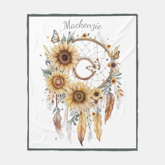 Wasserfarbe Boho Dreamcatcher Personalisiert Name Fleecedecke (Vorderseite)