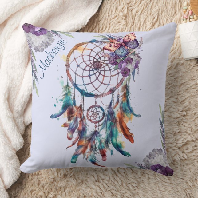 Wasserfarbe Boho Dreamcatcher Personalisiert Name Kissen (Decke)