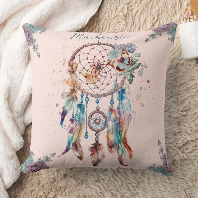 Wasserfarbe Boho Dreamcatcher Personalisiert Name Kissen (Decke)
