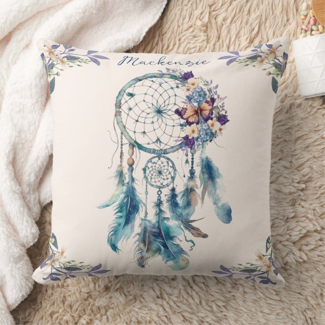 Wasserfarbe Boho Dreamcatcher Personalisiert Name Kissen (Decke)