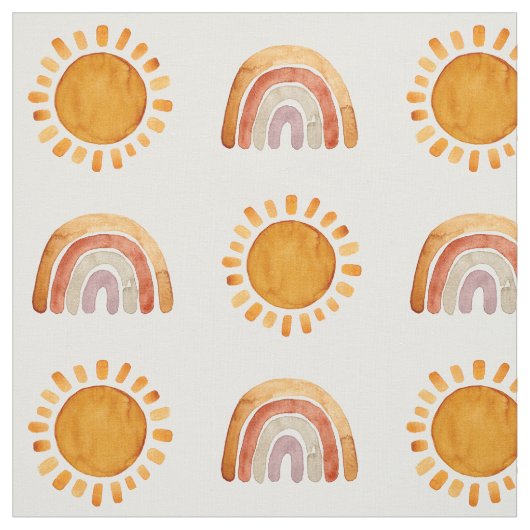Wasserfarbe Boho Earthy Rainbow and Sun  Stoff (Muster)