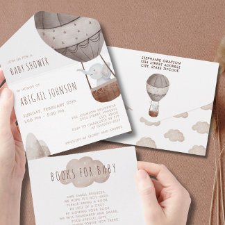Wasserfarbe Boho Heißluftballon Babydusche All In One Einladung