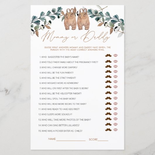 Wasserfarbe Boho Mommy oder Daddy Baby Showspiel (Vorderseite)