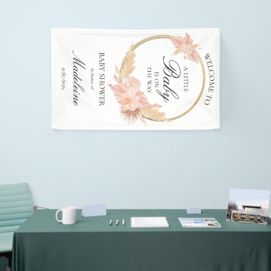 Wasserfarbe Boho Pink Babydusche Banner (Messeveranstaltung)