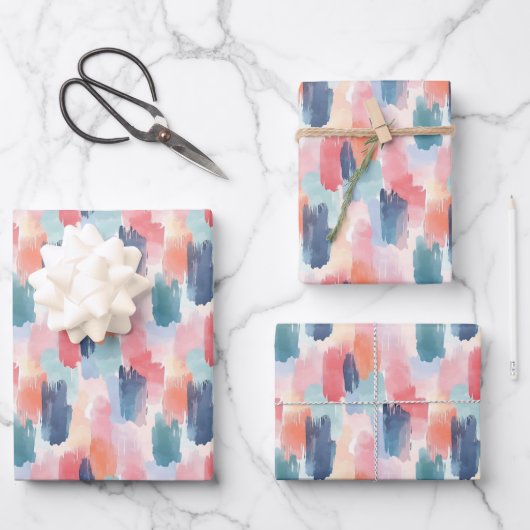 Wasserfarbe Boho Pinselstriche Geschenkpapier Set (Vorderseite)