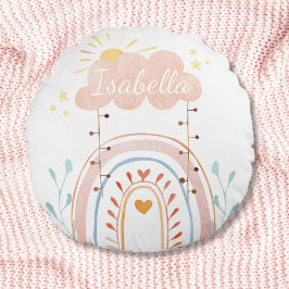 Wasserfarbe Boho Regenbogen Kinder Kinderzimmer Rundes Kissen