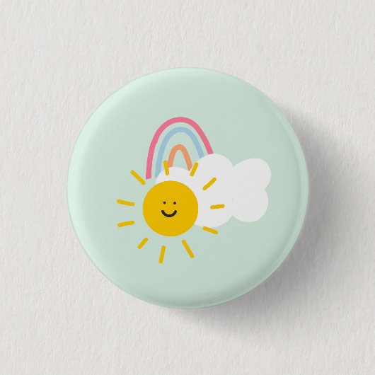 Wasserfarbe Boho Regenbogen und Sonne Button (Vorderseite)