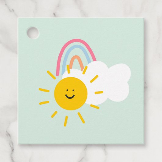 Wasserfarbe Boho Regenbogen und Sonne Geschenkanhänger (Vorderseite)