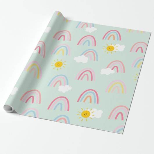 Wasserfarbe Boho Regenbogen und Sonne Geschenkpapier (Ungerollt)
