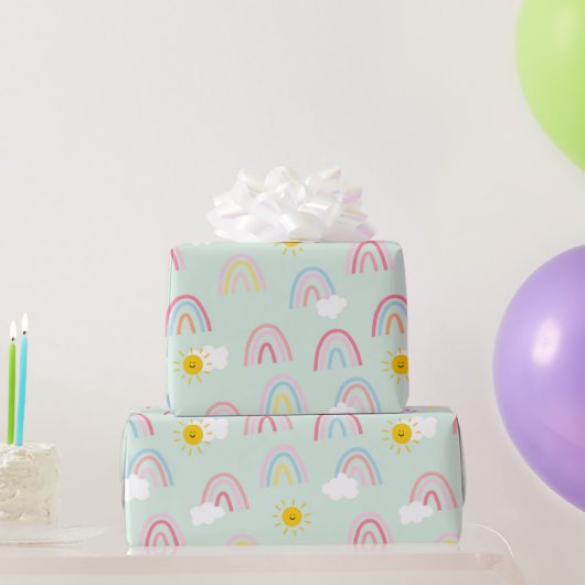 Wasserfarbe Boho Regenbogen und Sonne Geschenkpapier (Partygeschenke)
