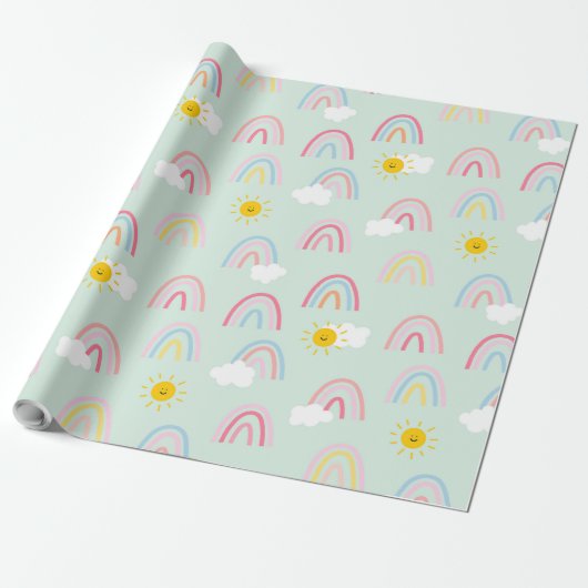 Wasserfarbe Boho Regenbogen und Sonne Geschenkpapier (Ungerollt)
