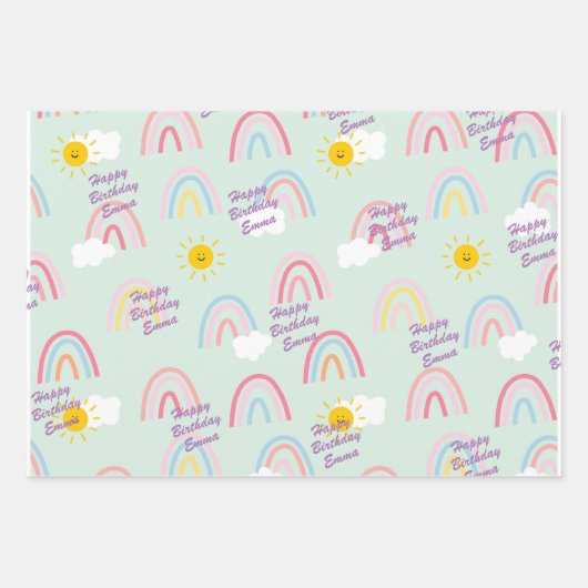 Wasserfarbe Boho Regenbogen und Sonne Geschenkpapier Set (Vorderseite)
