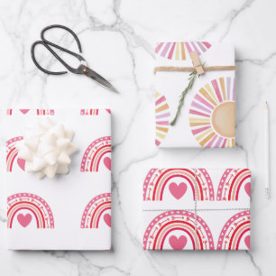 Wasserfarbe Boho Regenbogen und Sonne Geschenkpapier Set