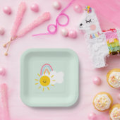 Wasserfarbe Boho Regenbogen und Sonne Pappteller (Party)