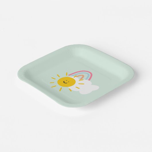 Wasserfarbe Boho Regenbogen und Sonne Pappteller (Gewinkelt)