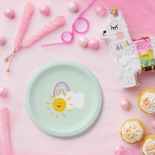 Wasserfarbe Boho Regenbogen und Sonne Pappteller (Party)