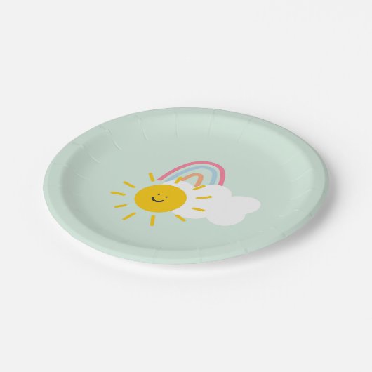 Wasserfarbe Boho Regenbogen und Sonne Pappteller (Schrägansicht)