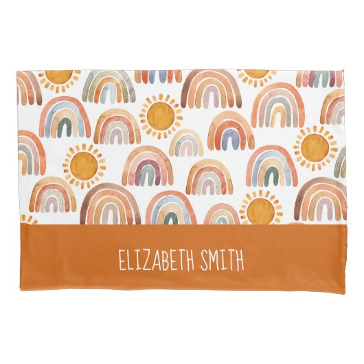 Wasserfarbe Boho Regenbogen und Sonne Personalisie Kissenbezug (Vorderseite)