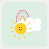 Wasserfarbe Boho Regenbogen und Sonne Quadratischer Aufkleber (Vorderseite)