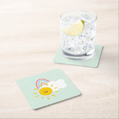 Wasserfarbe Boho Regenbogen und Sonne Rechteckiger Pappuntersetzer (Vor Ort)