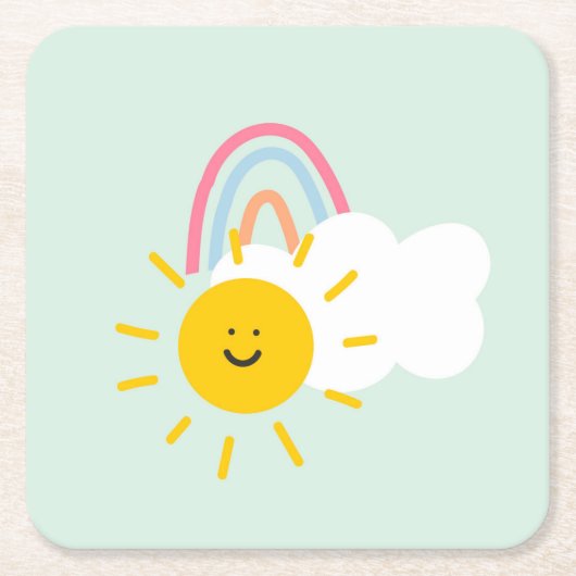 Wasserfarbe Boho Regenbogen und Sonne Rechteckiger Pappuntersetzer (Vorderseite)