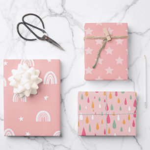 Wasserfarbe Boho Regenbogen und Stars Geschenkpapier Set