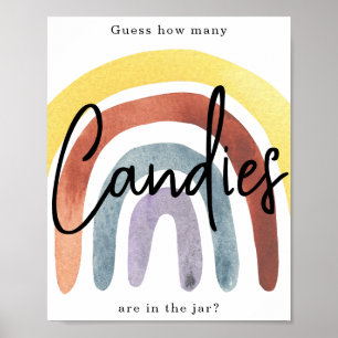 Wasserfarbe Boho Regenbogen Wie viele Bonbons Post Poster