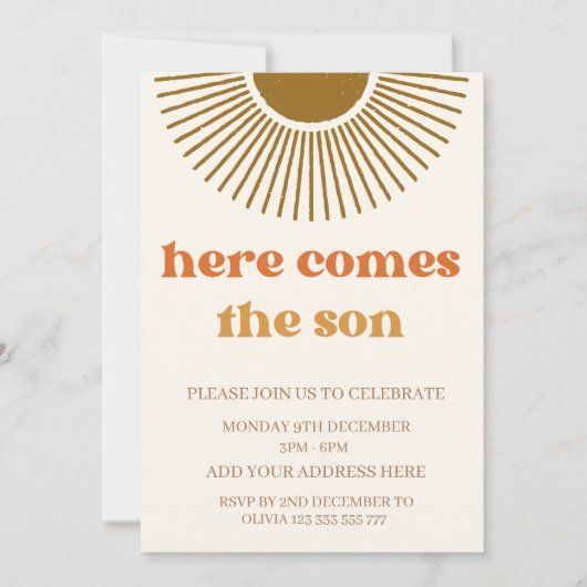 Wasserfarbe Boho Retro hier kommt die Sonne maßges Einladung (Vorderseite)