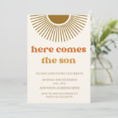 Wasserfarbe Boho Retro hier kommt die Sonne maßges Einladung (Stehend Vorderseite)