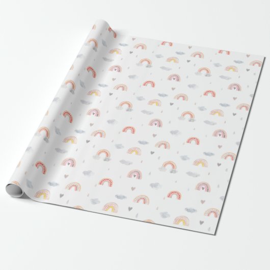 Wasserfarbe Boho Rosa Regenbogen und Wolken Geschenkpapier (Ungerollt)