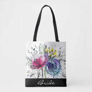 Wasserfarbe Bouquet personalisiert Tote Tasche. Tasche