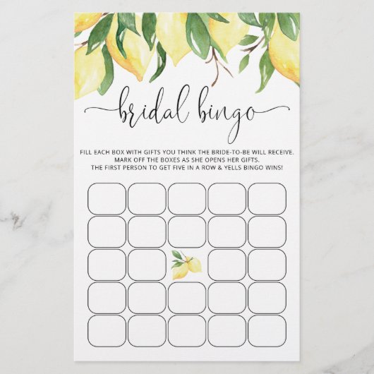 Wasserfarbe Brautparty Bingo Spiel (Vorderseite)