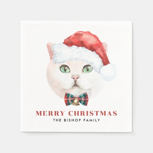 Wasserfarbe British Kurzfristige Katze Weihnachten Serviette (Vorderseite)