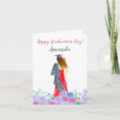 Wasserfarbe Brünette Haarmädchen Abschluss Karte (Vorderseite)