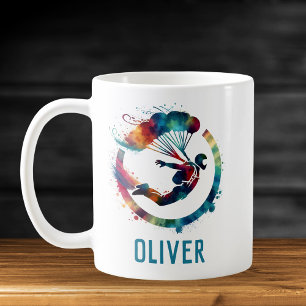 Wasserfarbe Bunter Fallschirmspringer Personalisie Kaffeetasse