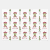 Wasserfarbe Burgund Amaryllis & Topiary Weihnachte Geschenkpapier Set (Vorderseite)